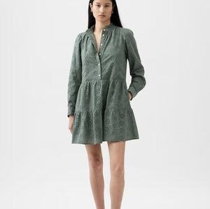 GAP Green Long Sleeve Eyelet Dress